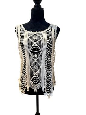 Maurices Cream Crochet Top Lace Camisole Tank Size Small Festival Boho